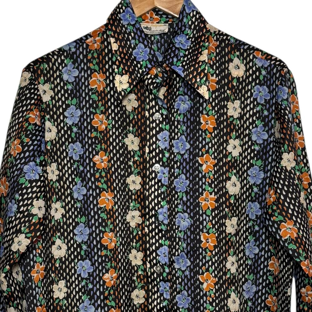 Vintage 1970s Kmart Dagger Collar Floral Button Up Blouse Size 40 XL - Picture 2 of 9